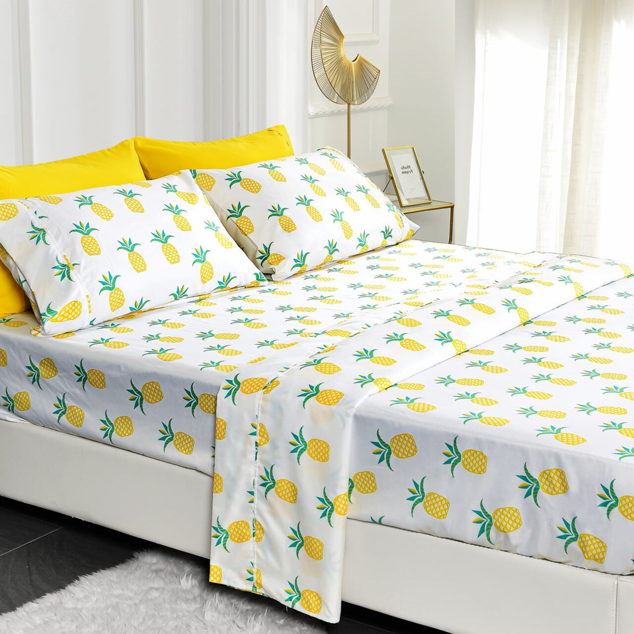 American Home Collection Pineapple Bedding Sheets & Pillowcases Set Brushed Microfiber Wrinkle Free Sheet Set